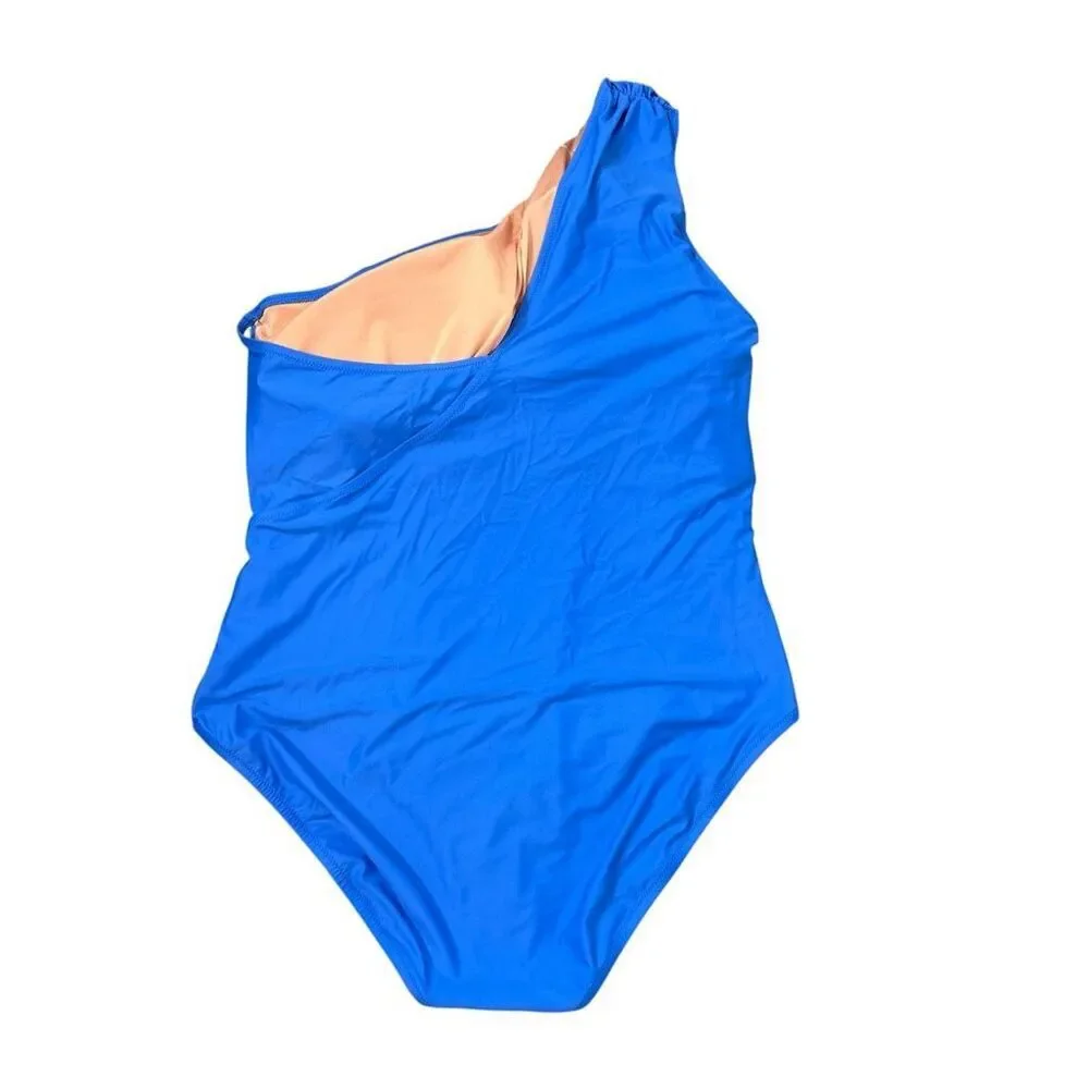 J. Crew One-Piece Swimsuit 20 plus Blue Ruched One-Shoulder Swim Bathing Suit
